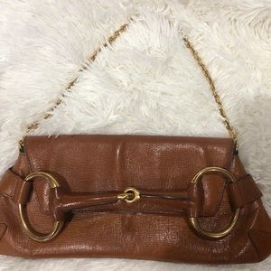 Gucci leather horsebit chain clutch